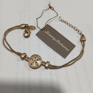 Tommy Bahama sand dollar bracelet antique gold signed double chain 7 - 9" New